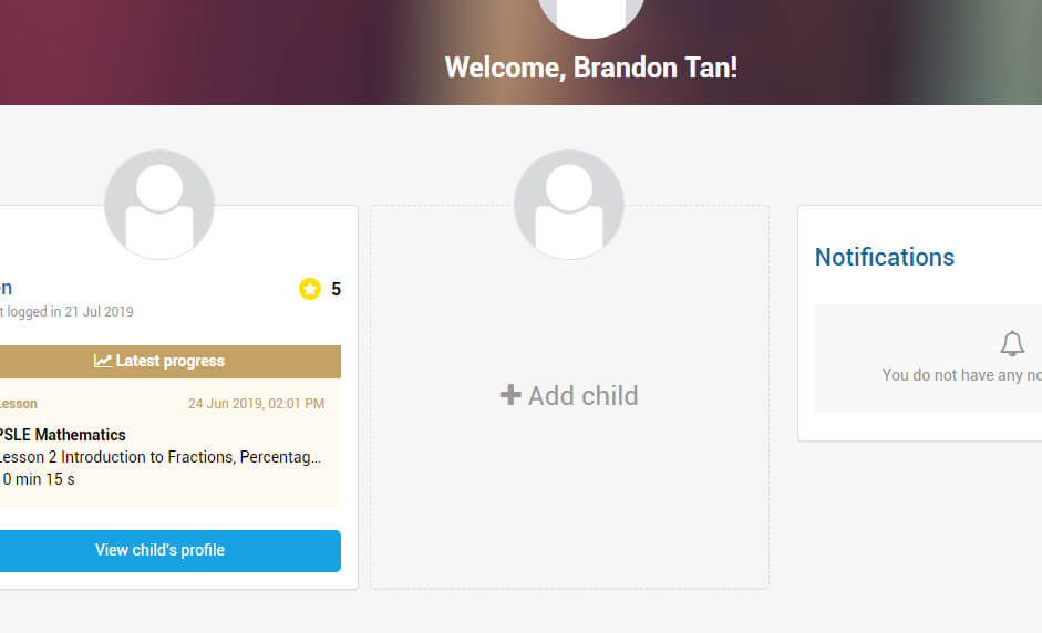 Click on + Add Child's Profile.